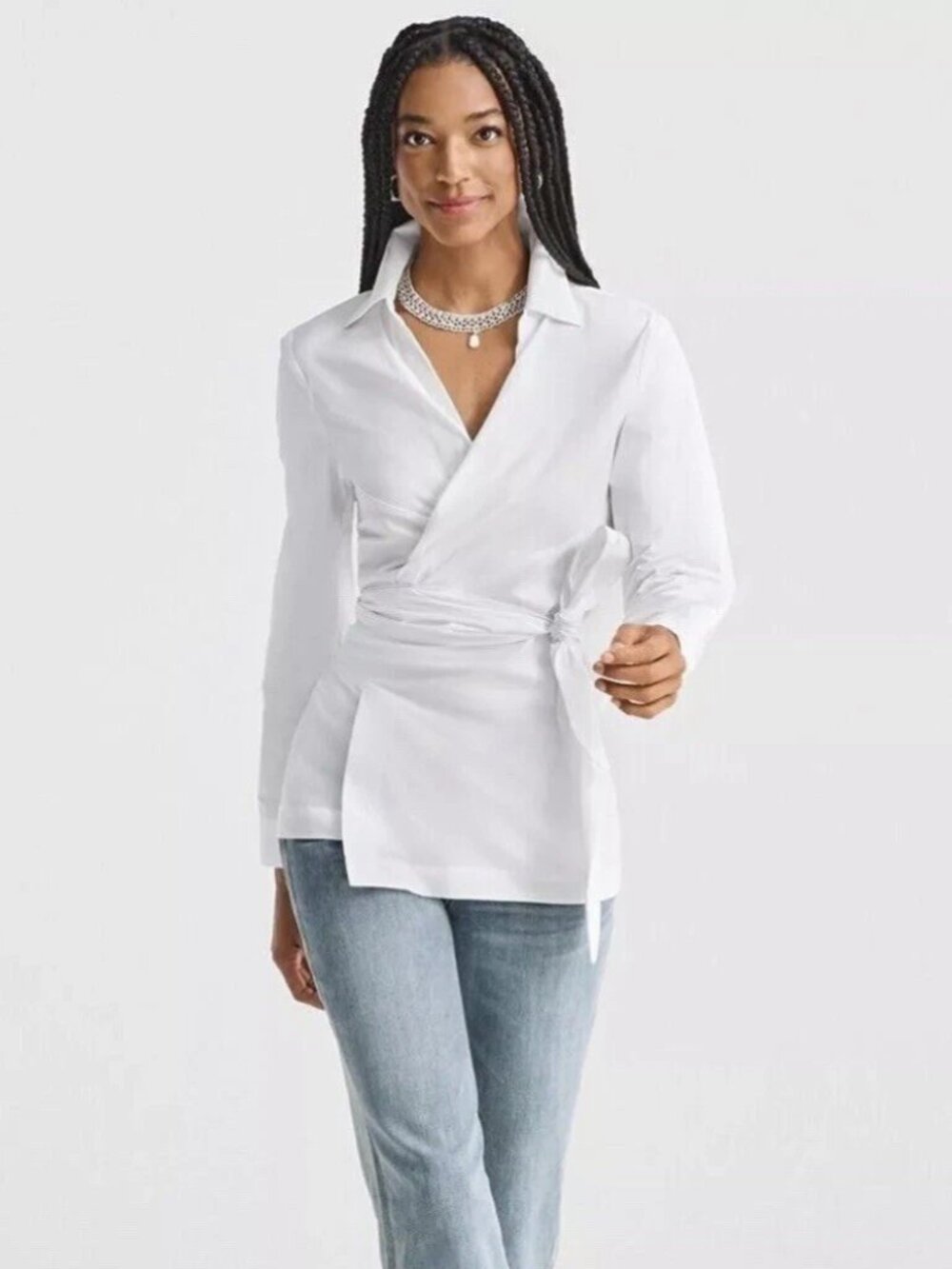Cabi Highlife Wrap Shirt Blouse Top 6293 White Stretch Cotton size XL Minimalist
